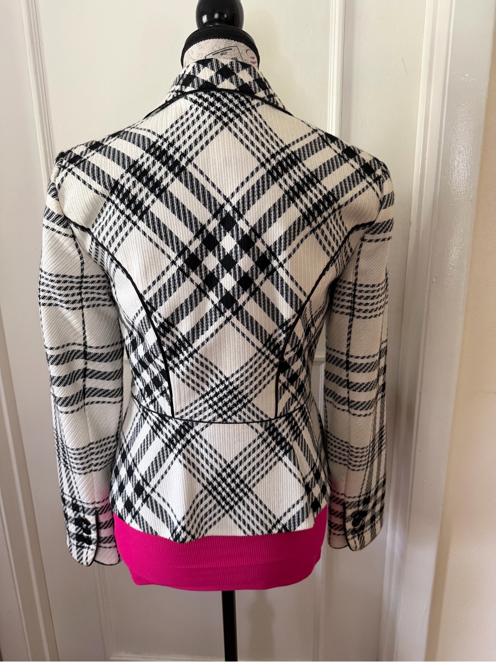 White House Black Market Black & White Plaid Fitted Blazer - Size 0 NWT - Picture 5 of 16